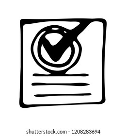 Handdrawn document doodle icon. Hand drawn black sketch. Sign symbol. Decoration element. White background. Isolated. Flat design. Vector illustration.