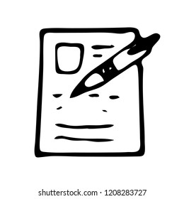 Handdrawn document doodle icon. Hand drawn black sketch. Sign symbol. Decoration element. White background. Isolated. Flat design. Vector illustration.
