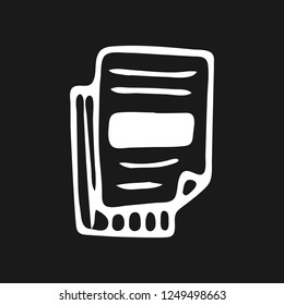 Handdrawn document doodle icon. Hand drawn black sketch. Sign symbol. Decoration element. Black background. Isolated. Flat design. Vector illustration.