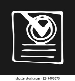 Handdrawn document doodle icon. Hand drawn black sketch. Sign symbol. Decoration element. Black background. Isolated. Flat design. Vector illustration.