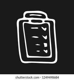 Handdrawn document doodle icon. Hand drawn black sketch. Sign symbol. Decoration element. Black background. Isolated. Flat design. Vector illustration.
