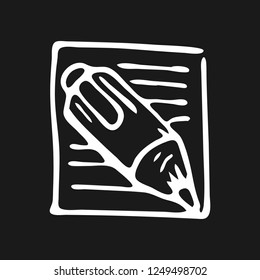 Handdrawn document doodle icon. Hand drawn black sketch. Sign symbol. Decoration element. Black background. Isolated. Flat design. Vector illustration.