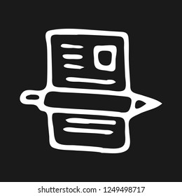 Handdrawn document doodle icon. Hand drawn black sketch. Sign symbol. Decoration element. Black background. Isolated. Flat design. Vector illustration.
