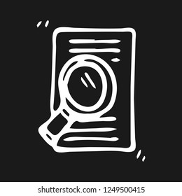 Handdrawn document doodle icon. Hand drawn black sketch. Sign symbol. Decoration element. Black background. Isolated. Flat design. Vector illustration.