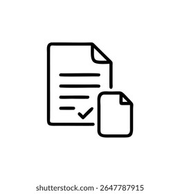 Ícone de documento desenhado à mão com uma marca de seleção para um documento menor no arquivo de fundo