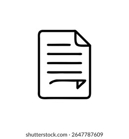 Handdrawn document icon with lines a folded corner on a background paper file