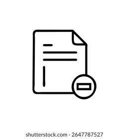 Handdrawn document icon with minus sign inside a circle on background file paper
