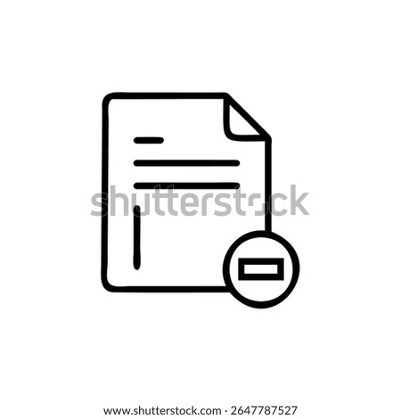 Handdrawn document icon with minus sign inside a circle on background file paper