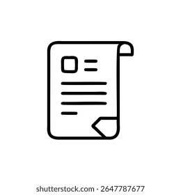 Icono de documento dibujado a mano con líneas cuadradas que representan texto en un papel de fondo