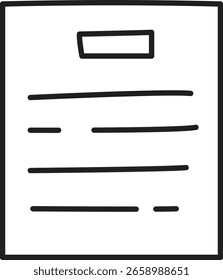 Un documento dibujado a mano con líneas y una etiqueta en un estilo incompleto. La Imagen muestra un papel con líneas Horizontales y una etiqueta rectangular en la parte superior. Ilustración vectorial de dibujos animados.