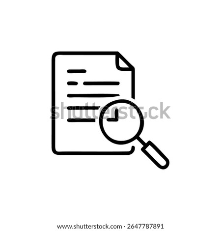 Handdrawn document with lines a magnifying glass icon on background paper sheet