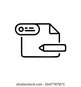 Handdrawn of a document with a pen a speech bubble icon on background paper pencil