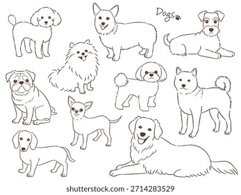 ilustração de vetor de desenho de conjunto de linhas de cachorro desenhado à mão