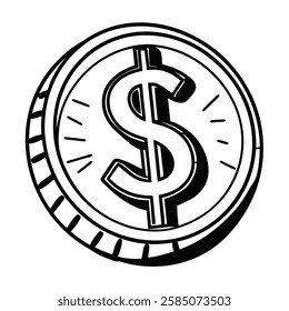 Hand-Drawn Dollar Coin Icon in Black and White