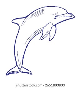 Projeto de golfinhos desenhados à mão com temas aquáticos e costeiros. Padrão sem costura ideal para têxteis decorativos e fundos inspirados no oceano.