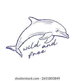 Projeto de golfinhos desenhados à mão com temas aquáticos e costeiros. Padrão sem costura ideal para têxteis decorativos e fundos inspirados no oceano.