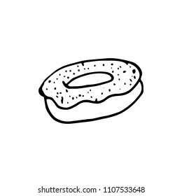 Handdrawn donut doodle icon. Hand drawn black sketch. Sign symbol. Decoration element. White background. Isolated. Flat design. Vector illustration.