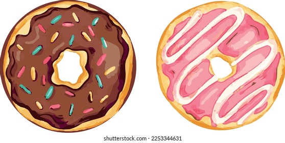 Hand-drawn donuts in chocolate and club strawberry glaze