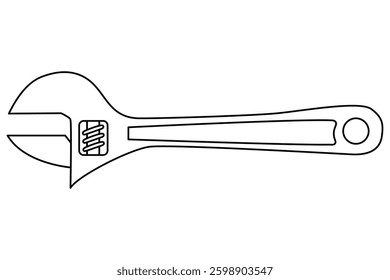Hand-drawn doodle adjustable wrench, vector illustration, black outline. Great for construction projects, DIY guides, repair manuals, and technical illustrations