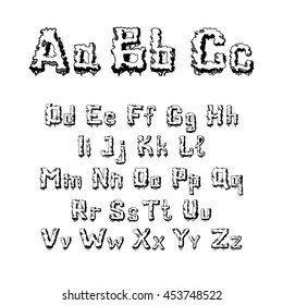 Hand-drawn, doodle alphabet in trees. English alphabet font from plants, consisting of capital and small letters