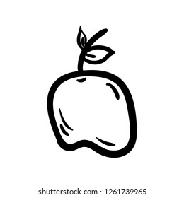 Handdrawn doodle apple icon. Hand drawn black sketch. Sign symbol. Decoration element. White background. Isolated. Flat design. Vector illustration.