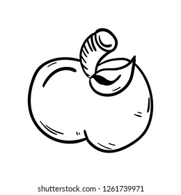 Handdrawn doodle apple icon. Hand drawn black sketch. Sign symbol. Decoration element. White background. Isolated. Flat design. Vector illustration.