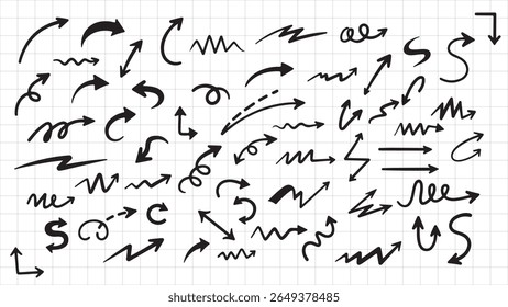 Hand-Drawn Doodle Arrow Bundle on Grid Paper