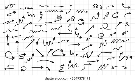 Hand-Drawn Doodle Arrow Bundle on Grid Paper