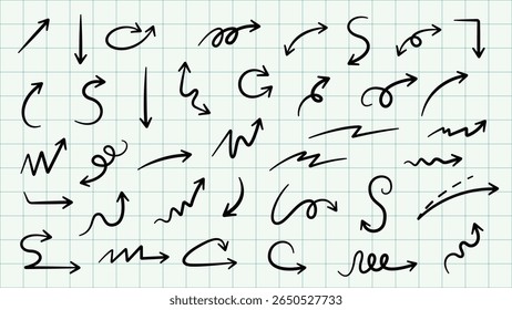 Hand-Drawn Doodle Arrow Collection on Graph Paper Background