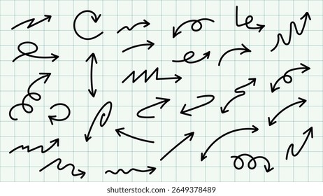 Hand-Drawn Doodle Arrow Set on Grid Paper Background