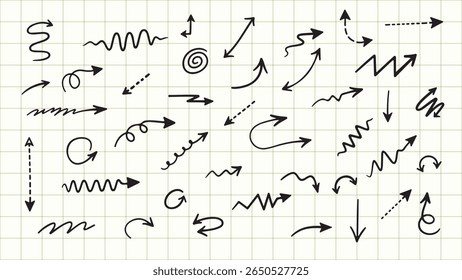 Hand-Drawn Doodle Arrow Set on Grid Background