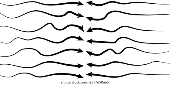 Hand-drawn Doodle arrows icon set or graphics collection. Pointer icons. Pointer graphic symbols. Sketch arrow design for business plan and education. Vector illustration.