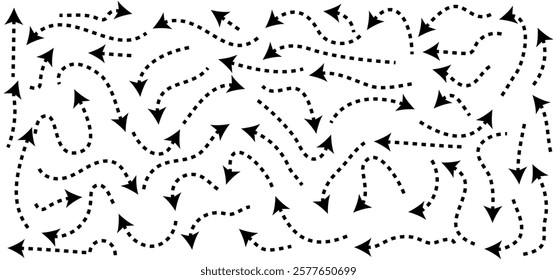 Hand-drawn Doodle arrows icon set or graphics collection. Pointer icons. Pointer graphic symbols. Sketch arrow design for business plan and education. Vector illustration.