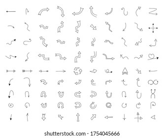 Hand-drawn doodle arrows set.Different directions pointer.Rout,selection,option,alternative way concept.Can be used for web,infographics,app.Vector isolated on white in simple outline sketch style.