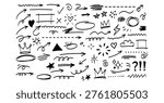 Hand-Drawn Doodle Arrows and Symbols Set – Abstract Sketch Lines, Stars, Hearts, Crowns, and Decorative Elements Collection. Vector illustration