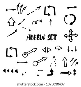 Hand-drawn doodle arrows vector set. Illustration of Grunge Sketch Handmade Watercolor Doodle Vector Arrow Set