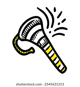 Hand-drawn doodle art icon of a noisemaker for festive New Year's celebrations