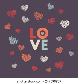 Hand-drawn doodle background with Love