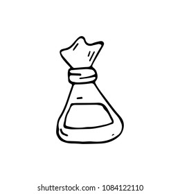 Handdrawn doodle bag icon. Hand drawn black sketch. Sign symbol. Decoration element. White background. Isolated. Flat design. Vector illustration.