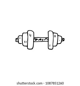 Handdrawn doodle barbell icon. Hand drawn black sketch. Sign symbol. Decoration element. White background. Isolated. Flat design. Vector illustration.
