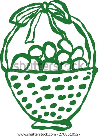 Hand-Drawn Doodle Basket Full of Easter Eggs