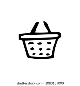 Handdrawn doodle basket icon. Hand drawn black sketch. Sign symbol. Decoration element. White background. Isolated. Flat design. Vector illustration.