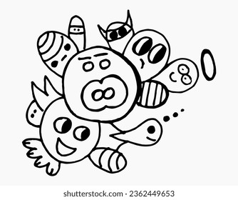 Doodle dibujado a mano con línea negra. Ilustración creativa abstracta que se adapta a la pegatina, libro de dibujo, portada. Aislado sobre fondo blanco