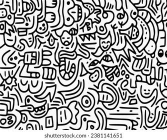 Hand-drawn doodle with black line. Creative abstract illustration that suitable for sticker, drawing book, cover. Isolated on white background