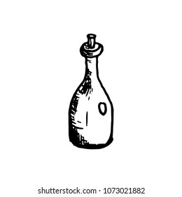 Handdrawn doodle bottle icon. Hand drawn black bottle sketch. Sign symbol. Decoration element. White background. Isolated. Flat design. Vector illustration