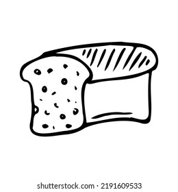 Handdrawn doodle bread icon. Hand drawn black sketch. Sign symbol. Decoration element. White background. Isolated. Flat design. Vector illustration.