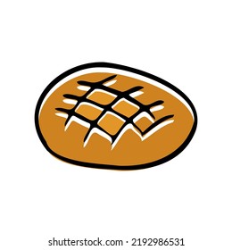 Handdrawn doodle bread icon. Hand drawn black and brown sketch. Sign symbol. Decoration element. White background. Isolated. Flat design. Vector illustration.