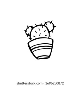 Hand-drawn doodle cactus in a pot. Linear illustration. Vector image.