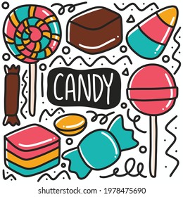 hand-drawn doodle candy art design element illustration. Illustration of candy set