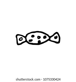 Handdrawn doodle candy icon. Hand drawn black sketch. Sign symbol. Decoration element. White background. Isolated. Flat design. Vector illustration.